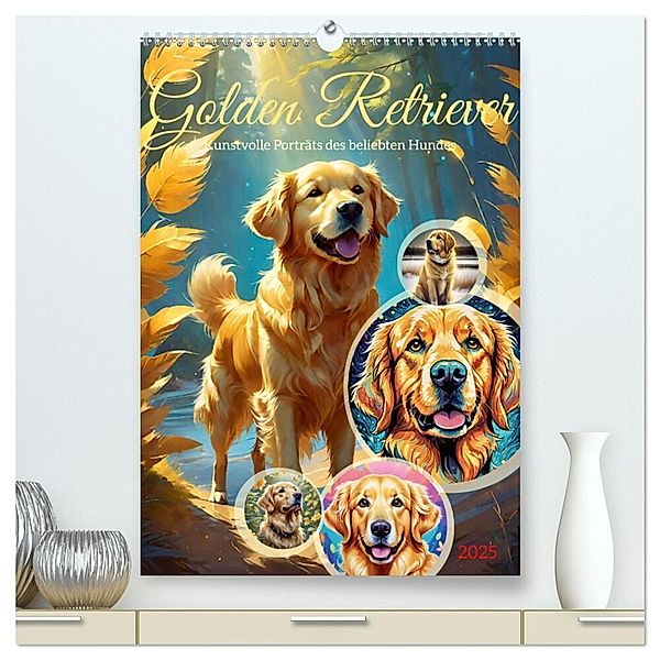 Golden Retriever. Kunstvolle Porträts des beliebten Hundes (hochwertiger Premium Wandkalender 2025 DIN A2 hoch), Kunstdruck in Hochglanz, Calvendo, Steffani Lehmann