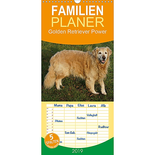 Golden Retriever Power - Familienplaner hoch (Wandkalender 2019 , 21 cm x 45 cm, hoch)