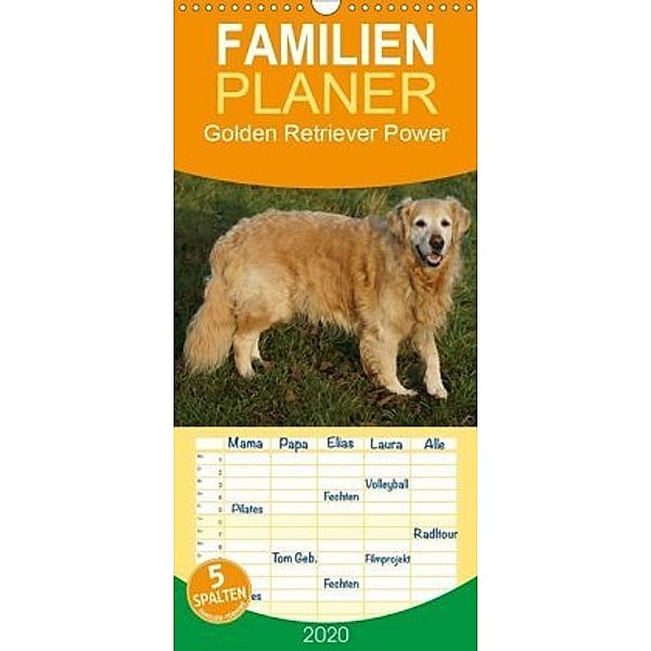 Golden Retriever Power - Familienplaner hoch (Wandkalender 2020 , 21 cm x 45 cm, hoch)