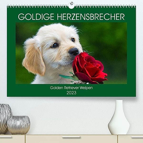 Goldige Herzensbrecher - Golden Retriever Welpen (Premium, hochwertiger DIN A2 Wandkalender 2023, Kunstdruck in Hochglan, Sigrid Starick