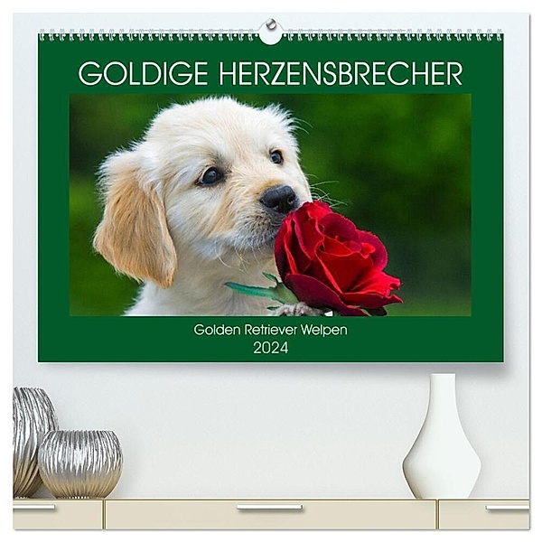 Goldige Herzensbrecher - Golden Retriever Welpen (hochwertiger Premium Wandkalender 2024 DIN A2 quer), Kunstdruck in Hochglanz, Sigrid Starick
