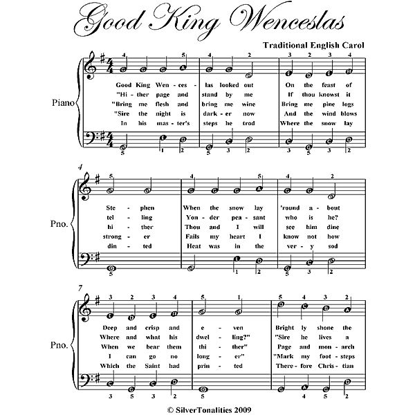 Good King Wenceslas Easiest Piano Sheet Music, Traditional English Carol