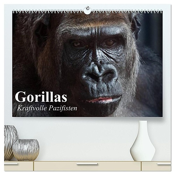 Gorillas. Kraftvolle Pazifisten (hochwertiger Premium Wandkalender 2024 DIN A2 quer), Kunstdruck in Hochglanz, Elisabeth Stanzer