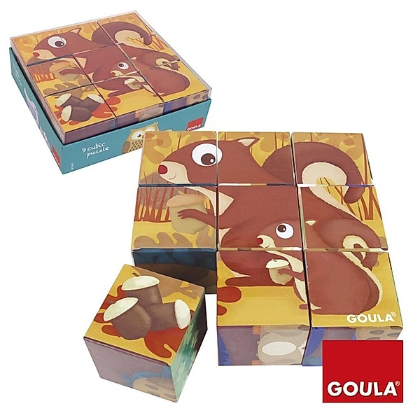Goula Puzzle-Würfel Waldtiere 9-teilig