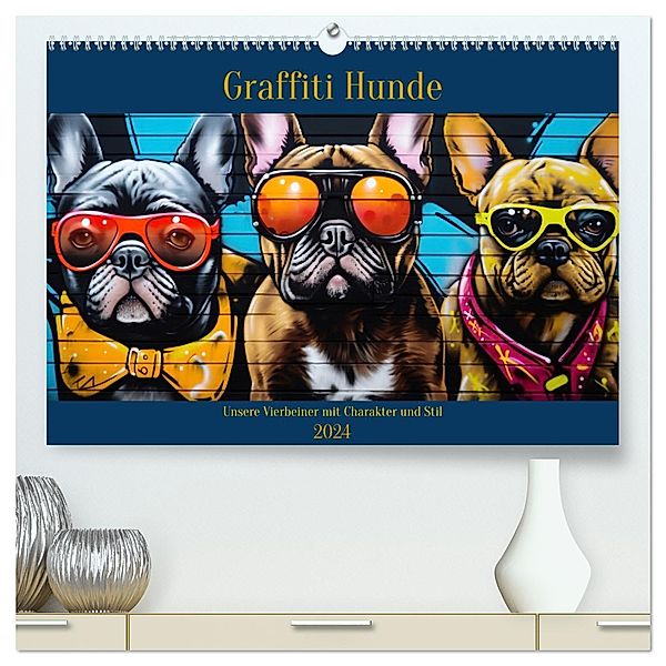 Graffiti Hunde (hochwertiger Premium Wandkalender 2024 DIN A2 quer), Kunstdruck in Hochglanz, Calvendo, Daniela Tapper