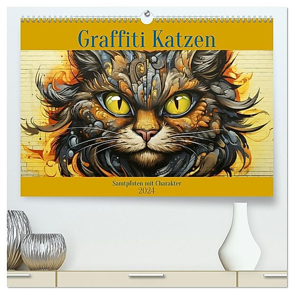 Graffiti Katzen (hochwertiger Premium Wandkalender 2024 DIN A2 quer), Kunstdruck in Hochglanz, Calvendo, Daniela Tapper