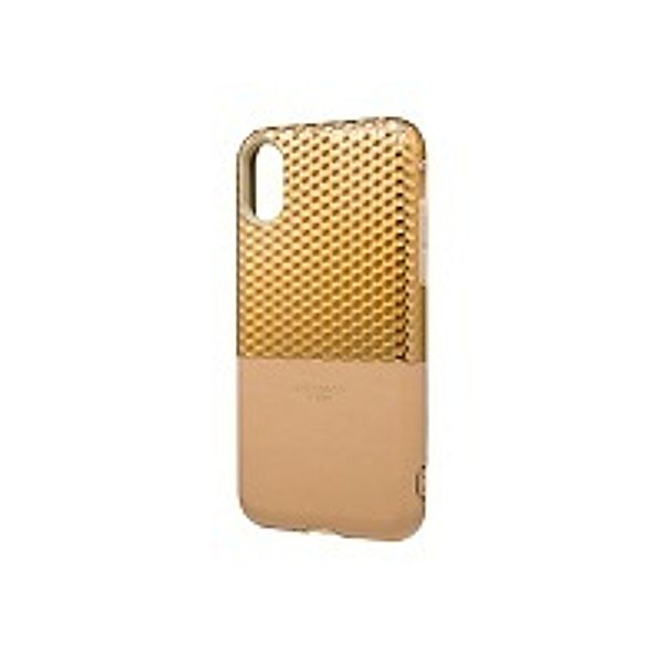 GRAMAS Hex Hybrid Huelle iPhone X Schutzhuelle Polycarbonat mit Hexagon-Muster Echtleder weiches TPU-Polster GD gold