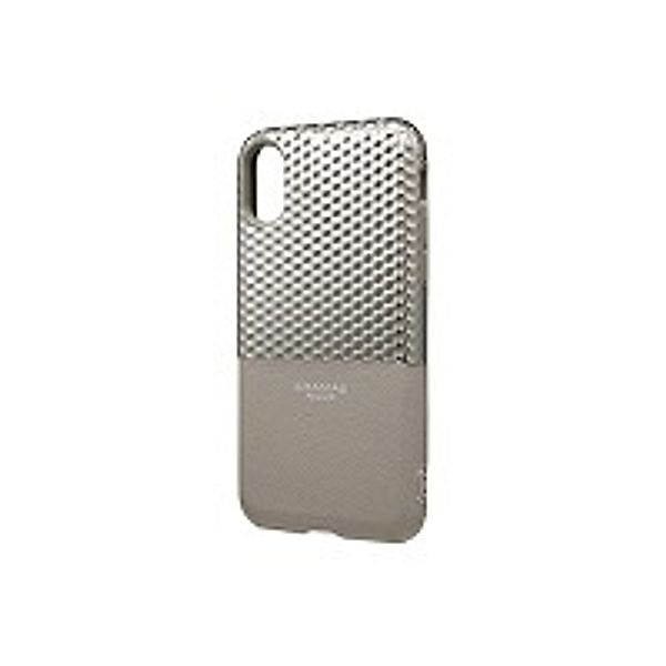 GRAMAS Hex Hybrid Huelle iPhone X Schutzhuelle Polycarbonat mit Hexagon-Muster Echtleder weiches TPU-Polster SL silber