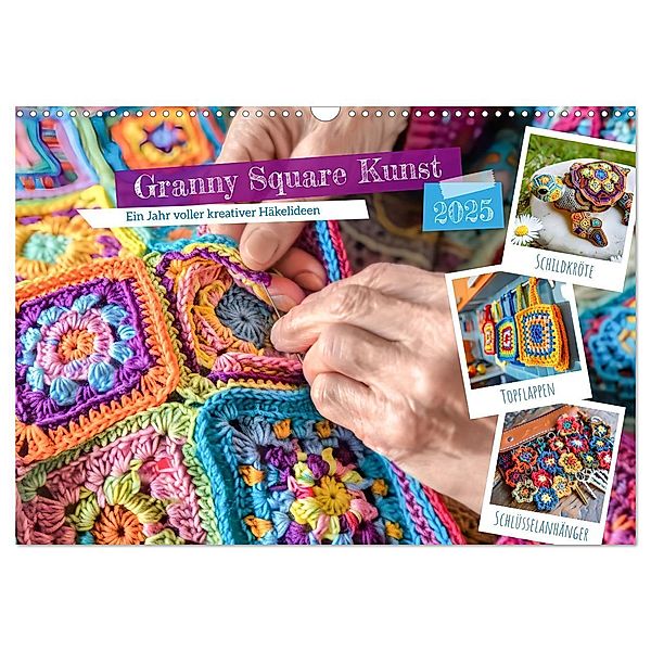 Granny Square Kunst - Ein Jahr voller kreativer Häkelideen (Wandkalender 2025 DIN A3 quer), CALVENDO Monatskalender, Calvendo, Anja Frost