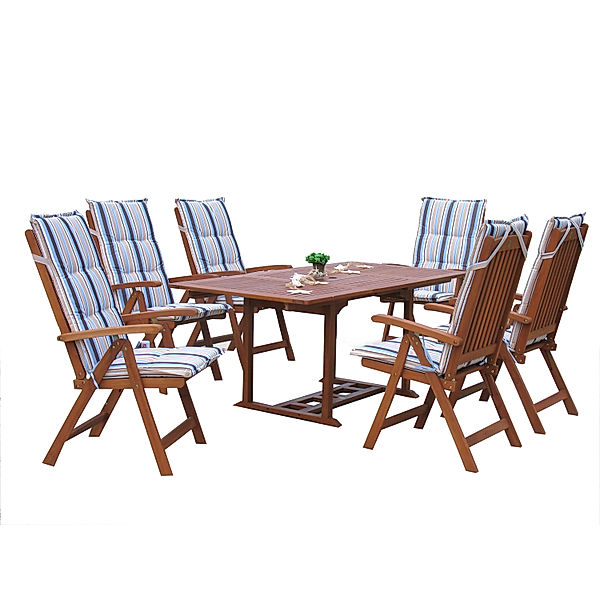 Grasekamp Garten Möbelgruppe Cuba 13tlg Marine mit  ausziehbaren Tisch Akazienholz