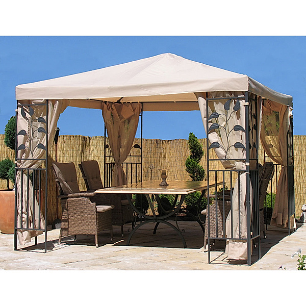 Grasekamp Garten-Pavillon Blätter 3x3m Sand mit 4  Seitenteile Party-Zelt Terrassen-Dach
