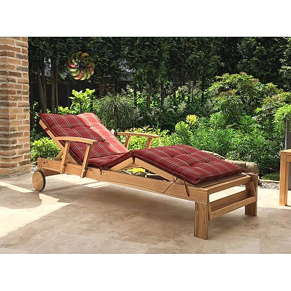 Grasekamp Gartenliege Teak mit Kissen Rubin  Liegestuhl Sonnenliege Relaxliege