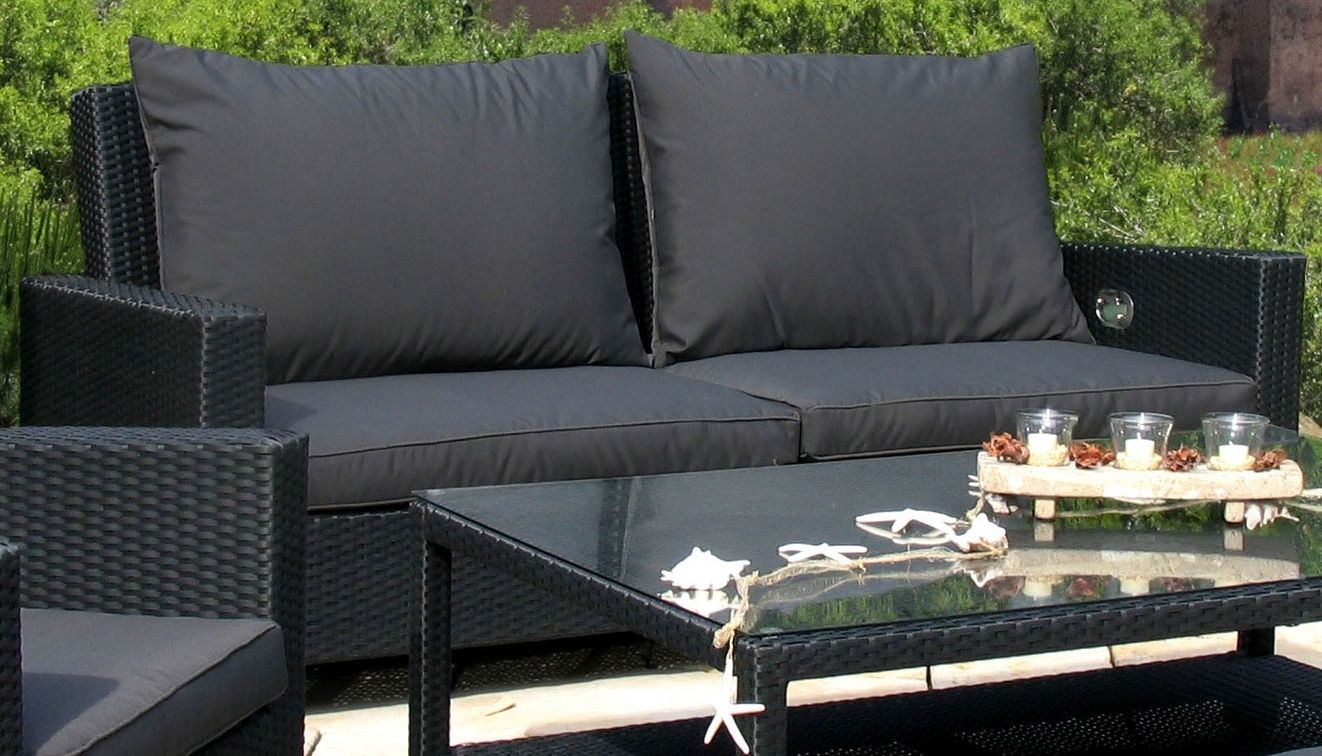 Grasekamp Rattan Lounge 3er Garten-Sofa, schwarz anthrazit | Weltbild.de