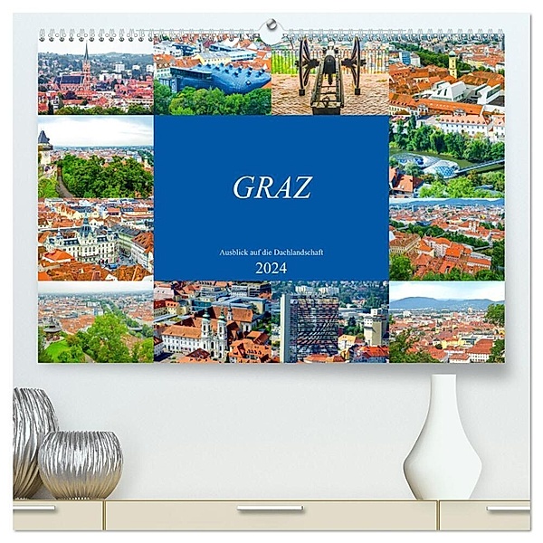 Graz - Ausblick auf die Dachlandschaft (hochwertiger Premium Wandkalender 2024 DIN A2 quer), Kunstdruck in Hochglanz, Nina Schwarze