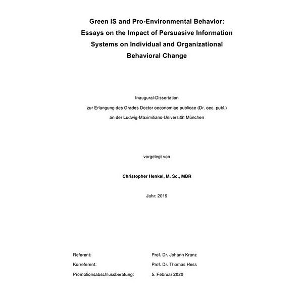 Green IS and Pro-Environmental Behavior, Christopher Henkel