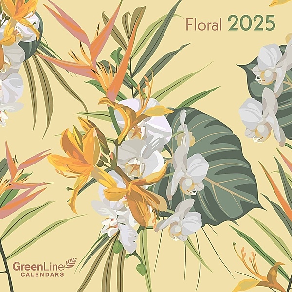 GreenLine Floral 2025 Broschürenkalender, 30x30cm, Wandkalender mit hochwertigem Papier, Platz für Notizen, internationale Feiertage und dekorativer Kordel
