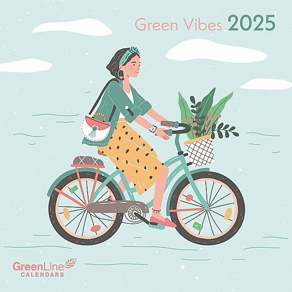 GreenLine - Green Vibes 2025 Broschürenkalender, 30x30cm, Wandkalender mit hochwertigem Papier, Platz für Notizen, internationale Feiertage und dekorativer Kordel