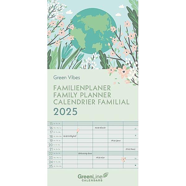 GreenLine Green Vibes 2025 Familienplaner - Familien-Kalender - Kinder-Kalender 22x45