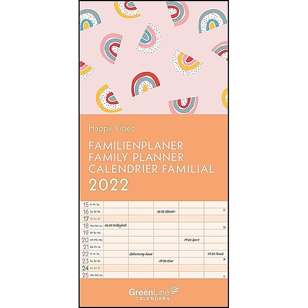 GreenLine Happy Vibes 2022 Familienplaner - Familien-Kalender - Wandkalender - 22x45