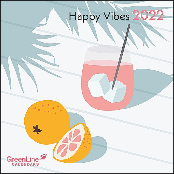 GreenLine Happy Vibes 2022 - Wand-Kalender - Mini-Broschürenkalender - 17,5x17,5 - 17,5x35 geöffnet