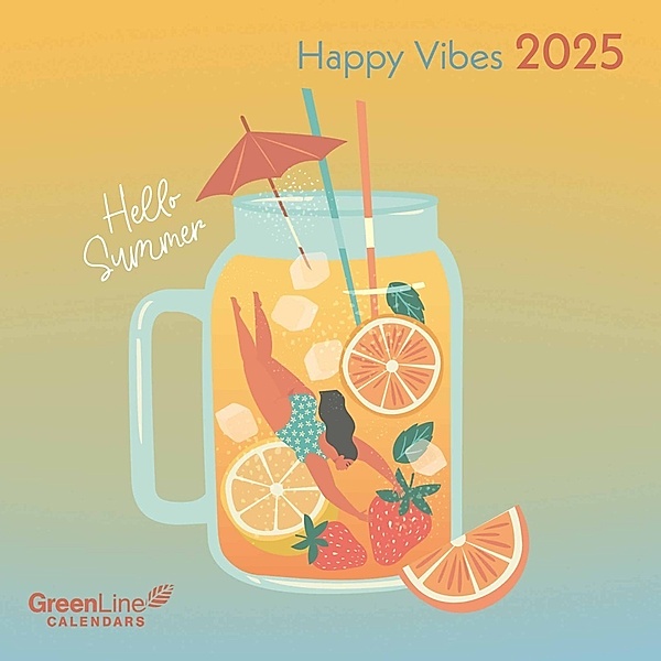 GreenLine - Happy Vibes 2025 Broschürenkalender, 30x30cm, Wandkalender mit hochwertigem Papier, Platz für Notizen, internationale Feiertage und dekorativer Kordel