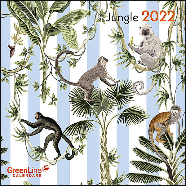 GreenLine Jungle 2022- Wand-Kalender - Mini-Broschürenkalender - 17,5x17,5 - 17,5x35 geöffnet