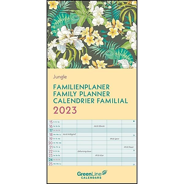 GreenLine Jungle 2023 Familienplaner - Wandkalender - Familien-Kalender - 22x45