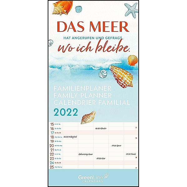 GreenLine Sprüche 2022 Familienplaner -Wandkalender - Familien-Kalender - 22x45