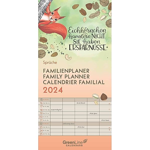 GreenLine Sprüche 2024 Familienplaner -Wandkalender - Familien-Kalender - 22x45