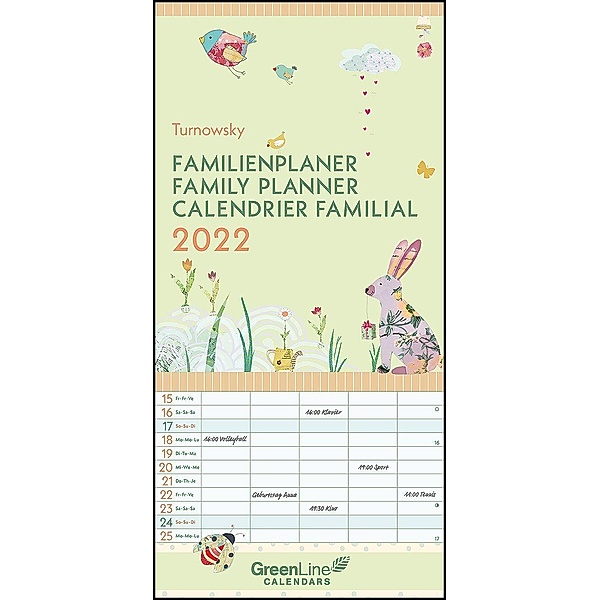 GreenLine Turnowsky 2022 Familienplaner -Wandkalender - Familien-Kalender - 22x45, Turnowsky