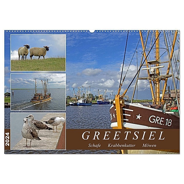 GREETSIEL - Schafe - Krabbenkutter - Möwen (Wandkalender 2024 DIN A2 quer), CALVENDO Monatskalender, Gisela Braunleder