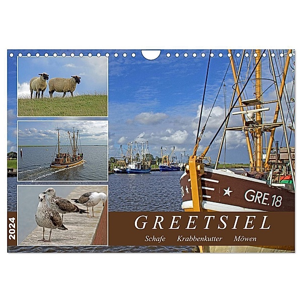 GREETSIEL - Schafe - Krabbenkutter - Möwen (Wandkalender 2024 DIN A4 quer), CALVENDO Monatskalender, Gisela Braunleder