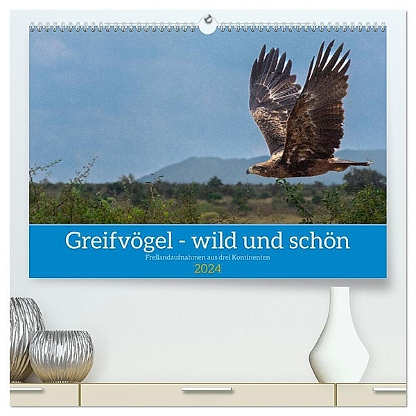 Greifvögel - wild und schön (hochwertiger Premium Wandkalender 2024 DIN A2 quer), Kunstdruck in Hochglanz, Bruno Pohl