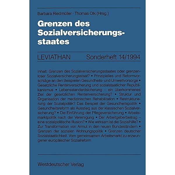 Grenzen des Sozialversicherungsstaates / Leviathan Sonderhefte Bd.14