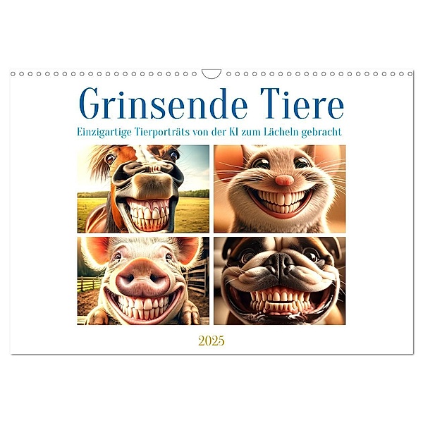 Grinsende Tiere - Tierporträts von der KI zum Lächeln gebracht (Wandkalender 2025 DIN A3 quer), CALVENDO Monatskalender, Calvendo, Marco Warstat