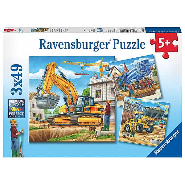 Große Baufahrzeuge Puzzle 3 x 49 Teile