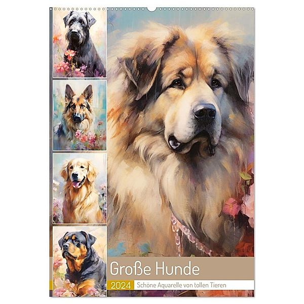 Grosse Hunde. Schöne Aquarelle von tollen Tieren (Wandkalender 2024 DIN A2 hoch), CALVENDO Monatskalender, Rose Hurley