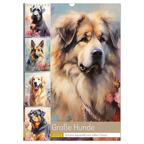 Grosse Hunde. Schöne Aquarelle von tollen Tieren (Wandkalender 2024 DIN A3 hoch), CALVENDO Monatskalender, Rose Hurley