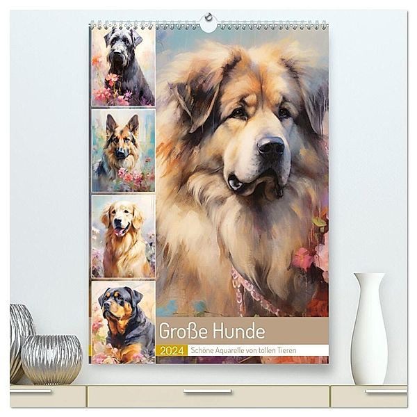 Große Hunde. Schöne Aquarelle von tollen Tieren (hochwertiger Premium Wandkalender 2024 DIN A2 hoch), Kunstdruck in Hochglanz, Rose Hurley