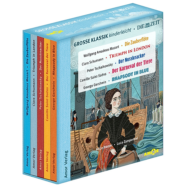 Große Klassik kinderleicht. DIE ZEIT-Edition. (5 CDs, Lesungen mit Musik),5 Audio-CD, C. Schumann, P. Tschaikowsky, C. Saint-Saens, G. Gershwin, B. A. Petzold W. A. Mozart, Bert Alexander Petzold, Antje Hamer