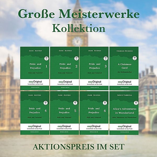 Grosse Meisterwerke Kollektion Softcover (Bücher + 8 MP3 Audio-CDs) - Lesemethode von Ilya Frank - Zweisprachige Ausgabe Englisch-Deutsch, m. 8 Audio-CD, m. 8 Audio, m. 8 Audio, 8 Teile, Jane Austen, Charles Dickens, Lewis Carroll