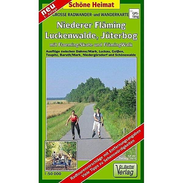 Grosse Radwander- und Wanderkarte Niederer Fläming, Luckenwalde, Jüterbog mit Flaeming-Skate® und FlämingWalk®
