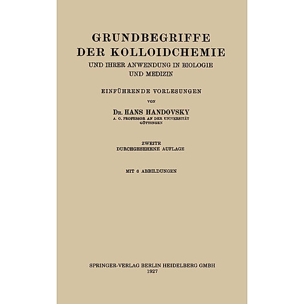 Grundbegriffe der Kolloidchemie, Hans Handovsky