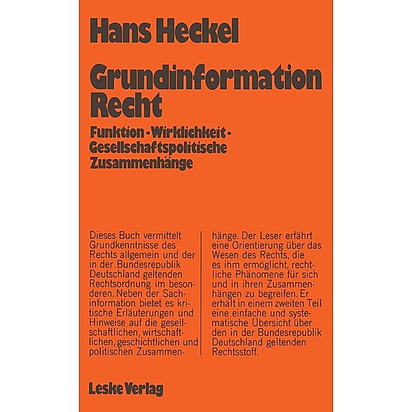 Grundinformation Recht, Hans Heckel
