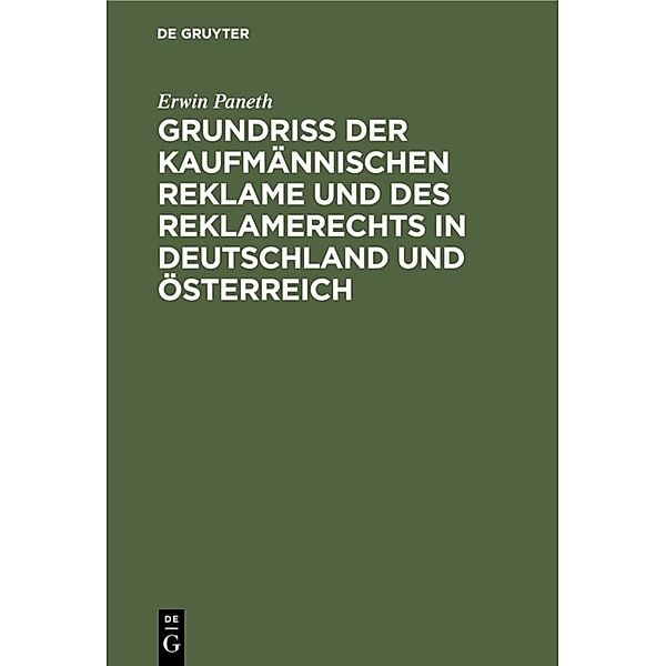 Grundriss der kaufmännischen Reklame und des Reklamerechts in Deutschland und Österreich, Erwin Paneth