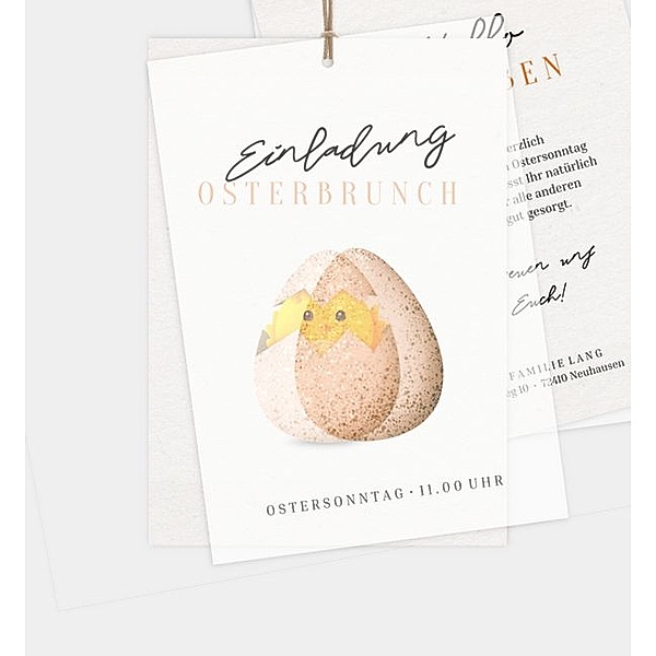 Grußkarte Küken im Ei, Postkarte hoch mit Transparentpapier (120 x 170mm)