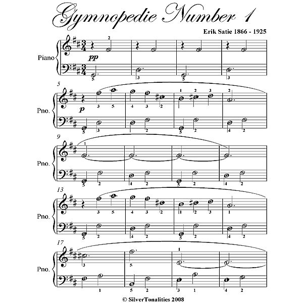 Gymnopedie Number 1 Satie - Easiest Piano Sheet Music, Silver Tonalities