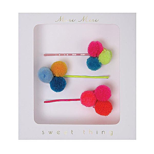 Meri Meri Haarnadeln POM POM 3er-Set in bunt/neon