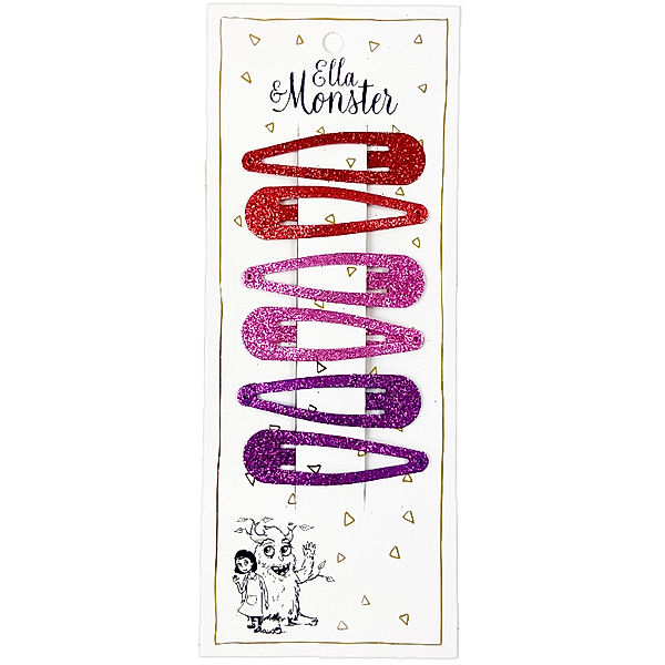 Ella & Monster Haarspange GLITTER 6er Set in rot/rosa/lila