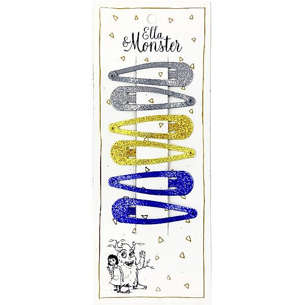 Ella & Monster Haarspange GLITTER 6er Set in silber/gold/blau